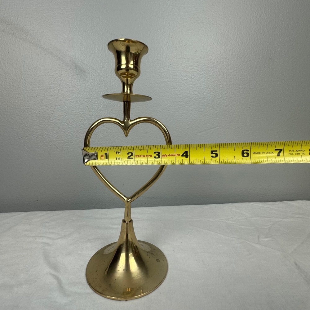 Hosley International Vintage Brass Heart Candlestick Holder 8in Made in India - Picture 8 of 8